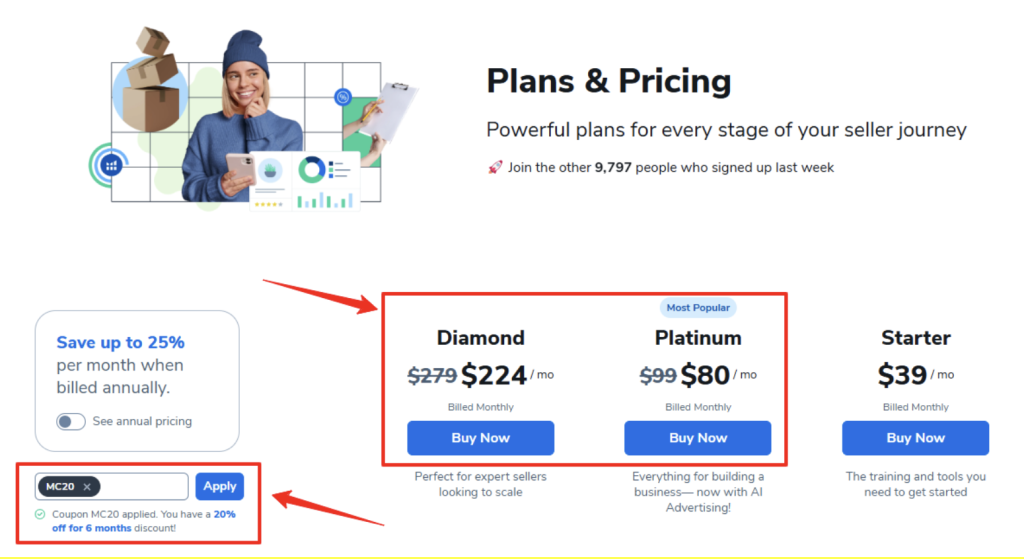 Enter Coupon on Helium 10 Pricing Page Enter Coupon on Helium 10 Pricing Page