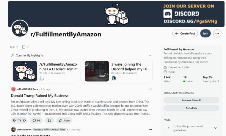 Fulfillment By Amazon subreddit's Discord Page 