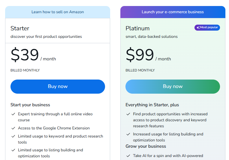 Helium 10 Starter vs Platinum - Pricing Helium 10 Starter vs Platinum - Pricing