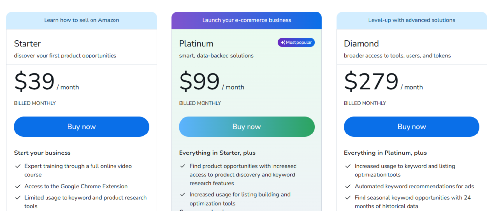 Helium 10 Pricing Plans