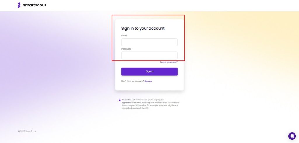 Smartscout Sign-in Page
